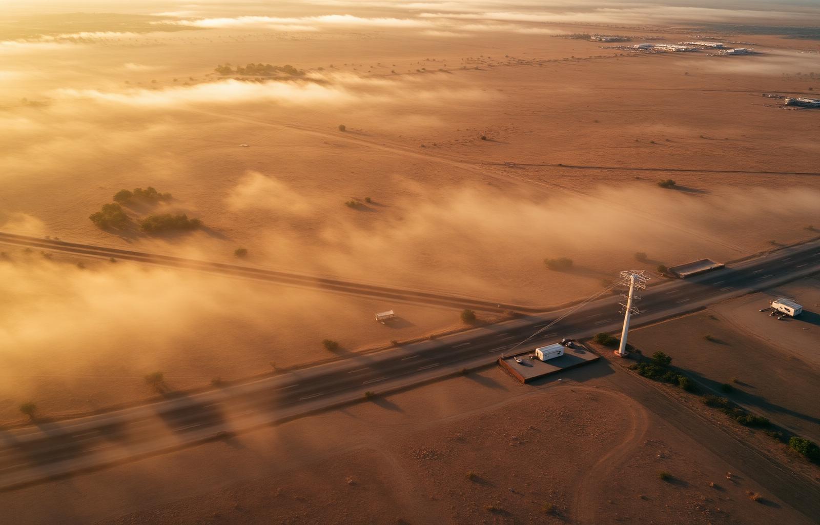 Aerial view of Southern African landscape at golden hour